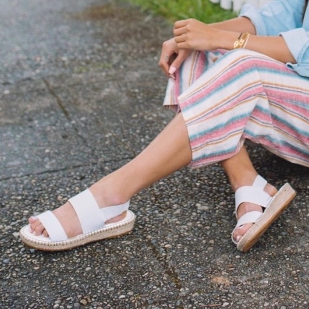 COLE HAAN Pinch Cloudfeel White Leather Espadrille Slingback Sandals Size 10 - Picture 2 of 13